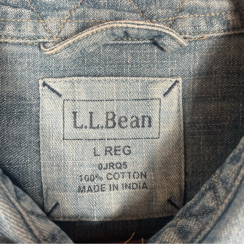 L.L.Bean Faded Denim Jean Button Front Pocket Shirt, Mens L.  #7 - Picture 10 of 10